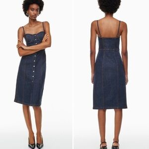 NEW Denim Forum The 90's Midi Denim Bustier Dress in Dark Wash Sz XS Chic Edgy